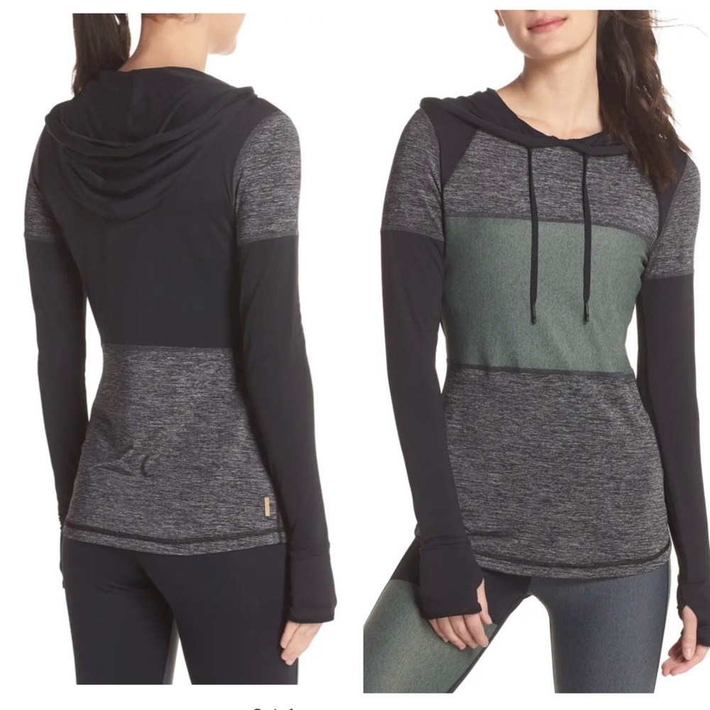 $110 Alala Patchwork Hoodie Black and Moss Heather Size XS